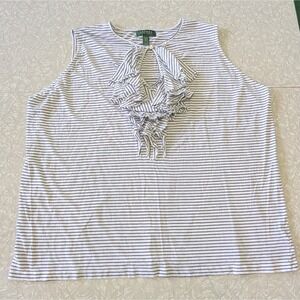 Lauren Ralph Lauren RLR 3X Ruffle Stripe Cotton Blend Short Sleeve T-Shirt Top